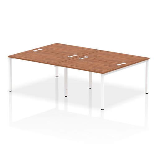 Impulse Back-to-Back 4 Person Bench Desk W1200 x D1600 x H730mm With Cable Ports Walnut Finish White Frame - IB00146