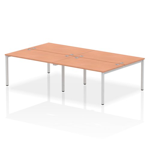Impulse Back-to-Back 4 Person Bench Desk W1400 x D1600 x H730mm With Cable Ports Beech Finish Silver Frame - IB00148
