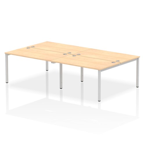 Impulse Back-to-Back 4 Person Bench Desk W1400 x D1600 x H730mm With Cable Ports Maple Finish Silver Frame - IB00150
