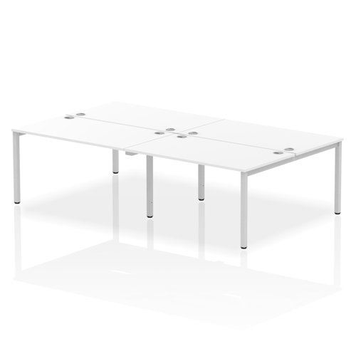 Impulse Back-to-Back 4 Person Bench Desk W1400 x D1600 x H730mm With Cable Ports White Finish Silver Frame - IB00153