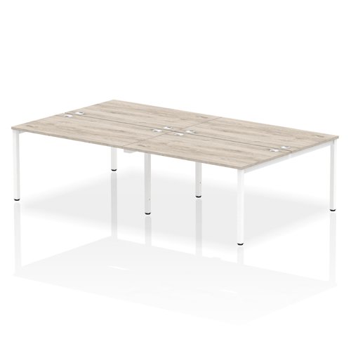 Impulse Back-to-Back 4 Person Bench Desk W1400 x D1600 x H730mm With Cable Ports Grey Oak Finish White Frame - IB00155