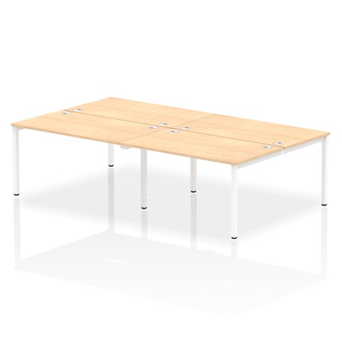 Impulse Back-to-Back 4 Person Bench Desk W1400 x D1600 x H730mm With Cable Ports Maple Finish White Frame - IB00156