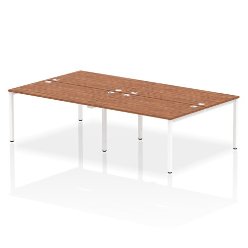 Impulse Back-to-Back 4 Person Bench Desk W1400 x D1600 x H730mm With Cable Ports Walnut Finish White Frame - IB00158