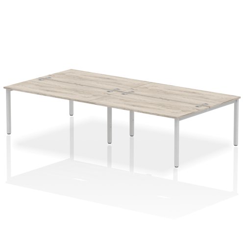 Impulse Back-to-Back 4 Person Bench Desk W1600 x D1600 x H730mm With Cable Ports Grey Oak Finish Silver Frame - IB00161