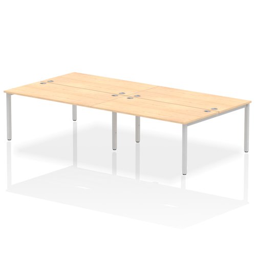 Impulse Back-to-Back 4 Person Bench Desk W1600 x D1600 x H730mm With Cable Ports Maple Finish Silver Frame - IB00162