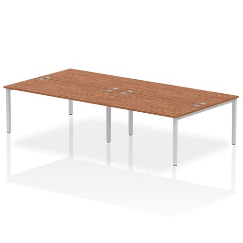 Impulse Back-to-Back 4 Person Bench Desk W1600 x D1600 x H730mm With Cable Ports Walnut Finish Silver Frame - IB00164