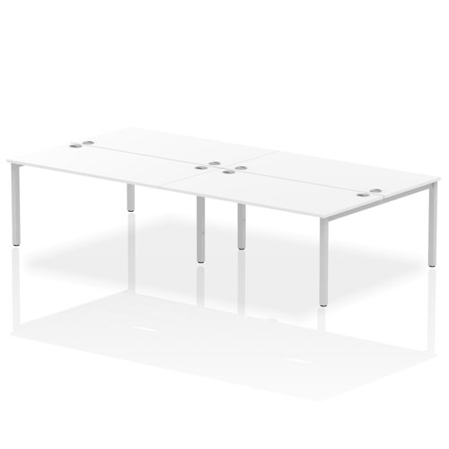 Impulse Back-to-Back 4 Person Bench Desk W1600 x D1600 x H730mm With Cable Ports White Finish Silver Frame - IB00165