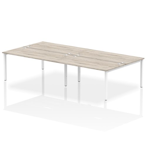 Impulse Back-to-Back 4 Person Bench Desk W1600 x D1600 x H730mm With Cable Ports Grey Oak Finish White Frame - IB00167