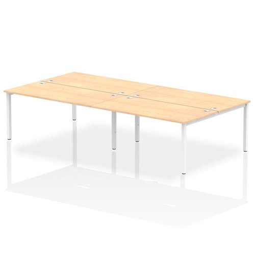 Impulse Back-to-Back 4 Person Bench Desk W1600 x D1600 x H730mm With Cable Ports Maple Finish White Frame - IB00168
