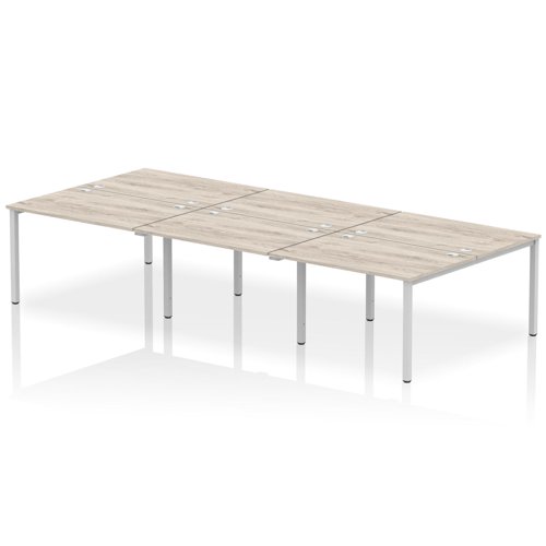 Impulse Back-to-Back 6 Person Bench Desk W1200 x D1600 x H730mm With Cable Ports Grey Oak Finish Silver Frame - IB00173 DD