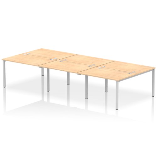 Impulse Back-to-Back 6 Person Bench Desk W1200 x D1600 x H730mm With Cable Ports Maple Finish Silver Frame - IB00174 DD