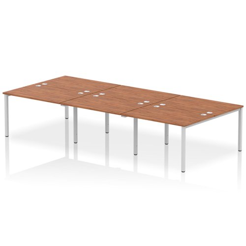 Impulse Back-to-Back 6 Person Bench Desk W1200 x D1600 x H730mm With Cable Ports Walnut Finish Silver Frame - IB00176 DD