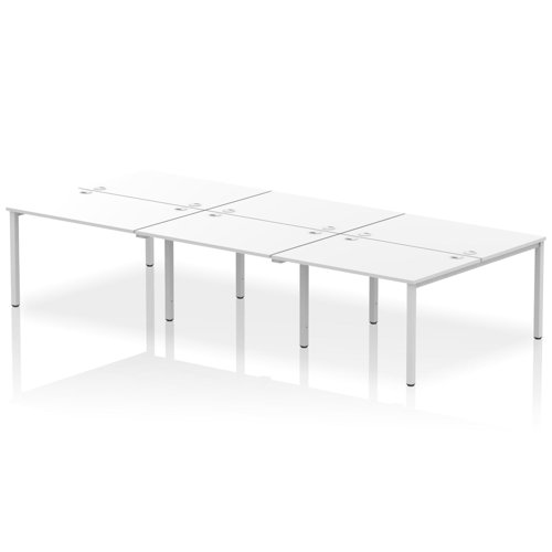 Impulse Back-to-Back 6 Person Bench Desk W1200 x D1600 x H730mm With Cable Ports White Finish Silver Frame - IB00177 DD