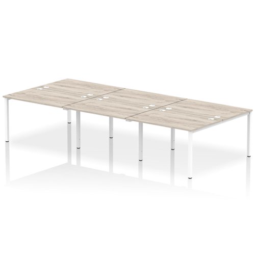 Impulse Back-to-Back 6 Person Bench Desk W1200 x D1600 x H730mm With Cable Ports Grey Oak Finish White Frame - IB00179 DD