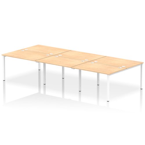 Impulse Back-to-Back 6 Person Bench Desk W1200 x D1600 x H730mm With Cable Ports Maple Finish White Frame - IB00180 DD