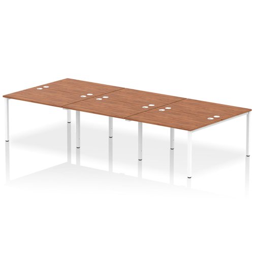 Impulse Back-to-Back 6 Person Bench Desk W1200 x D1600 x H730mm With Cable Ports Walnut Finish White Frame - IB00182 DD