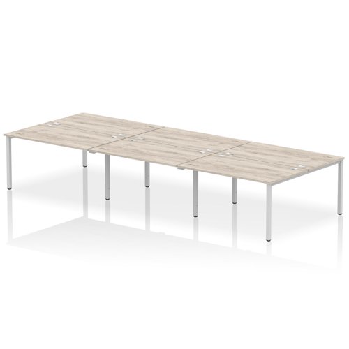 Impulse Back-to-Back 6 Person Bench Desk W1400 x D1600 x H730mm With Cable Ports Grey Oak Finish Silver Frame - IB00185 DD