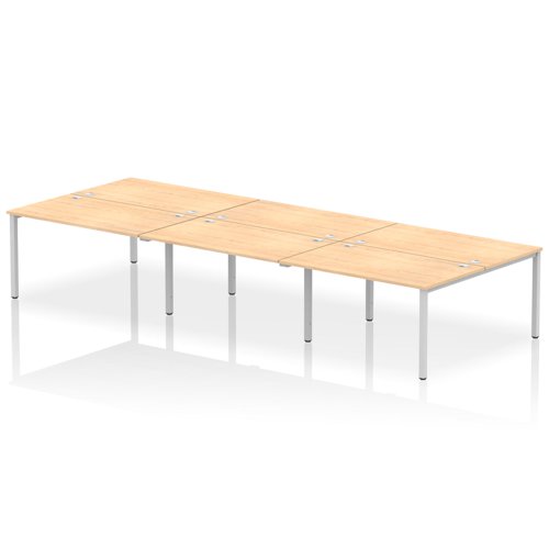 Impulse Back-to-Back 6 Person Bench Desk W1400 x D1600 x H730mm With Cable Ports Maple Finish Silver Frame - IB00186 DD