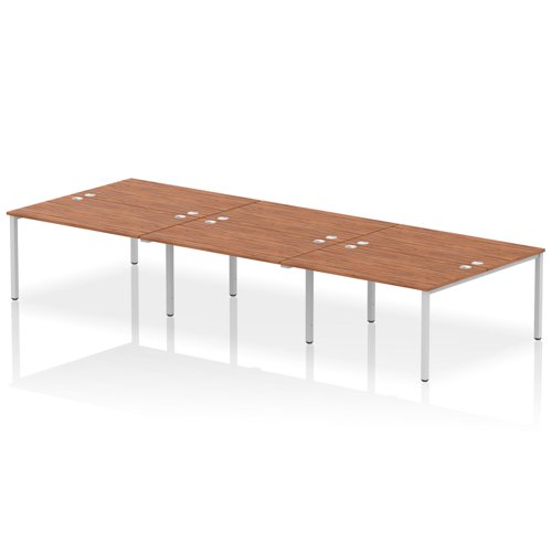 Impulse Back-to-Back 6 Person Bench Desk W1400 x D1600 x H730mm With Cable Ports Walnut Finish Silver Frame - IB00188 DD