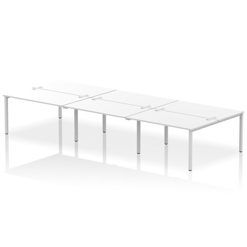 Impulse Back-to-Back 6 Person Bench Desk W1400 x D1600 x H730mm With Cable Ports White Finish Silver Frame - IB00189 DD