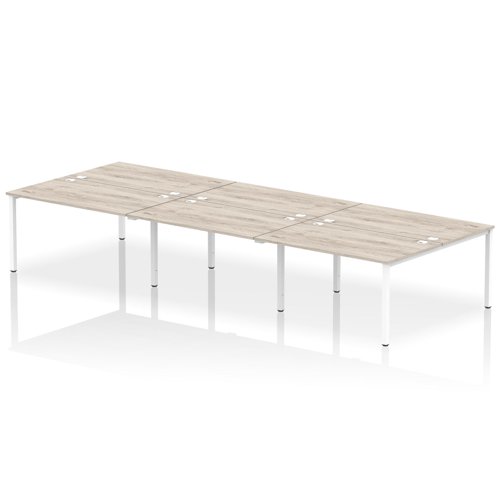 Impulse Back-to-Back 6 Person Bench Desk W1400 x D1600 x H730mm With Cable Ports Grey Oak Finish White Frame - IB00191 DD