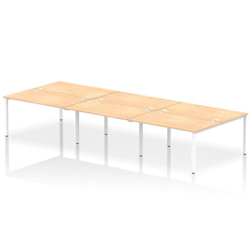 Impulse Back-to-Back 6 Person Bench Desk W1400 x D1600 x H730mm With Cable Ports Maple Finish White Frame - IB00192 DD