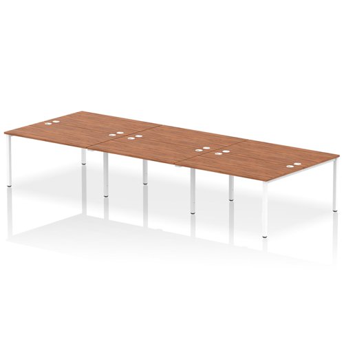 Impulse Back-to-Back 6 Person Bench Desk W1400 x D1600 x H730mm With Cable Ports Walnut Finish White Frame - IB00194 DD