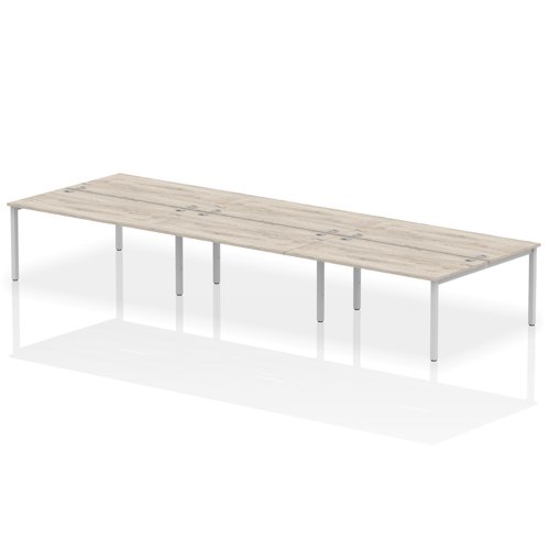 Impulse Back-to-Back 6 Person Bench Desk W1600 x D1600 x H730mm With Cable Ports Grey Oak Finish Silver Frame - IB00197