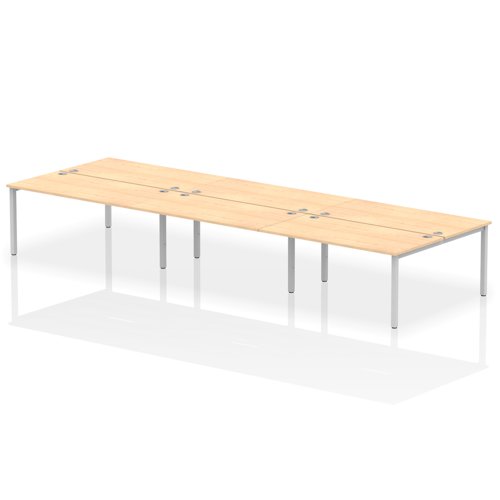 Impulse Back-to-Back 6 Person Bench Desk W1600 x D1600 x H730mm With Cable Ports Maple Finish Silver Frame - IB00198