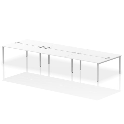 Impulse Back-to-Back 6 Person Bench Desk W1600 x D1600 x H730mm With Cable Ports White Finish Silver Frame - IB00201