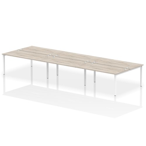 Impulse Back-to-Back 6 Person Bench Desk W1600 x D1600 x H730mm With Cable Ports Grey Oak Finish White Frame - IB00203