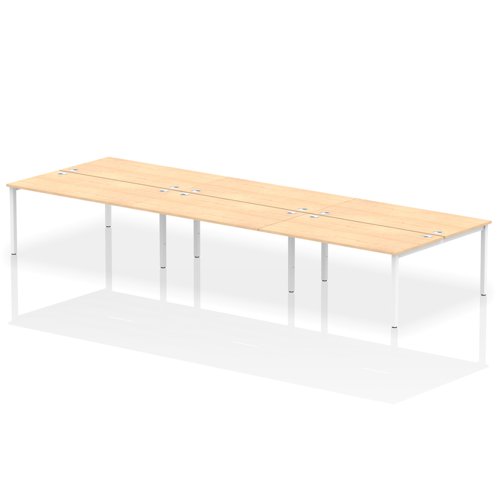 Impulse Back-to-Back 6 Person Bench Desk W1600 x D1600 x H730mm With Cable Ports Maple Finish White Frame - IB00204
