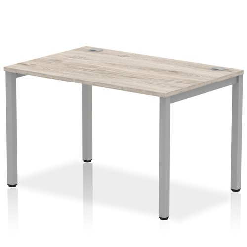 Impulse Bench Single Row 1200 Silver Frame Office Bench Desk Grey Oak