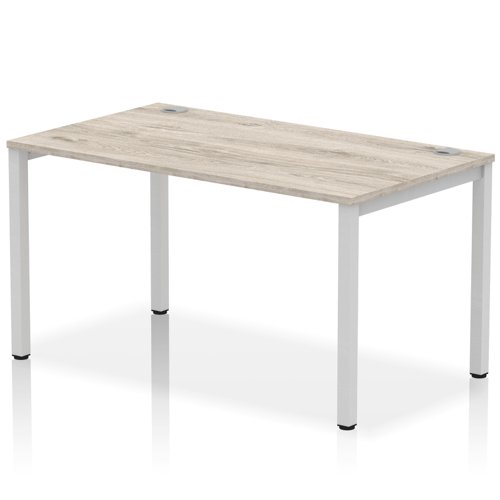 Impulse Bench Single Row 1400 Silver Frame Office Bench Desk Grey Oak