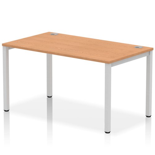 Impulse Single Row Bench Desk W1400 x D800 x H730mm Oak Finish Silver Frame - IB00259