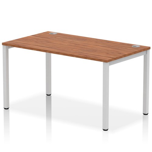Impulse Single Row Bench Desk W1400 x D800 x H730mm Walnut Finish Silver Frame - IB00260