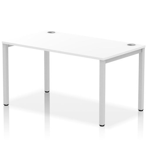 Impulse Bench Single Row 1400 Silver Frame Office Bench Desk White