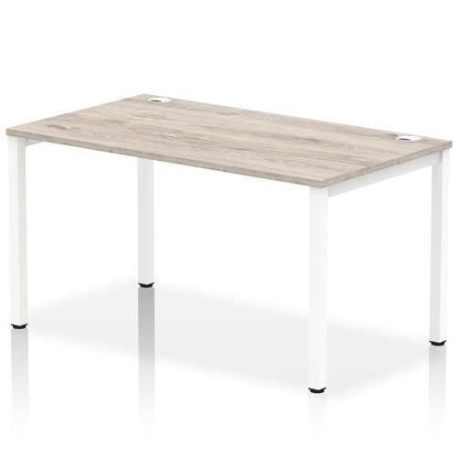 Impulse Single Row Bench Desk W1400 x D800 x H730mm Grey Oak Finish White Frame - IB00263