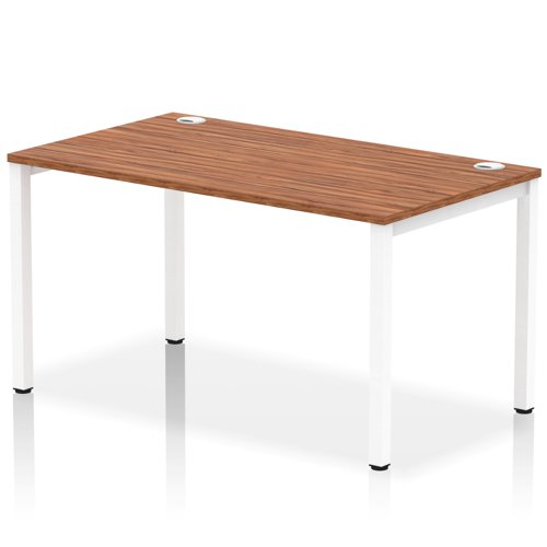 Impulse Single Row Bench Desk W1400 x D800 x H730mm Walnut Finish White Frame - IB00266