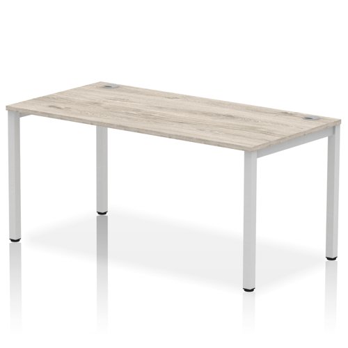 Impulse Bench Single Row 1600 Silver Frame Office Bench Desk Grey Oak