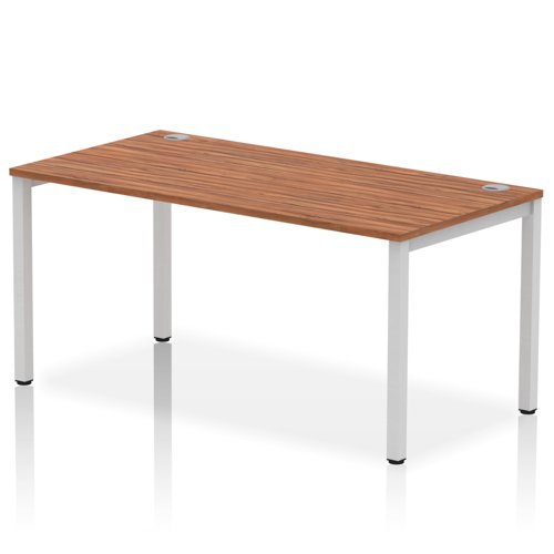 Impulse Single Row Bench Desk W1600 x D800 x H730mm Walnut Finish Silver Frame - IB00272