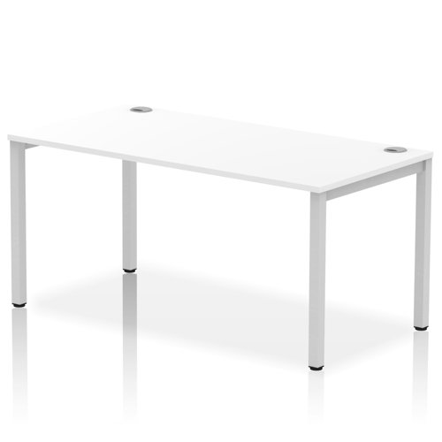 Impulse Bench Single Row 1600 Silver Frame Office Bench Desk White
