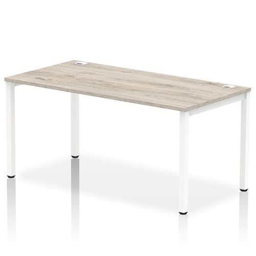 Impulse Bench Single Row 1600 White Frame Office Bench Desk Grey Oak