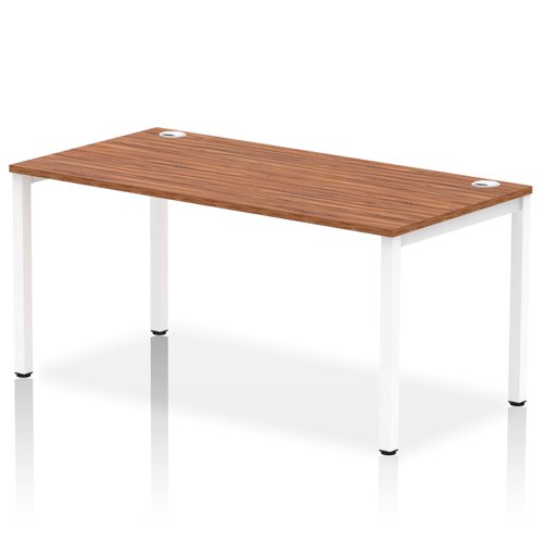 Impulse Single Row Bench Desk W1600 x D800 x H730mm Walnut Finish White Frame - IB00278