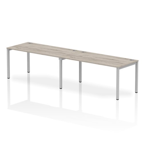 Impulse Bench Single Row 2 Person 1600 Silver Frame Office Bench Desk Grey Oak
