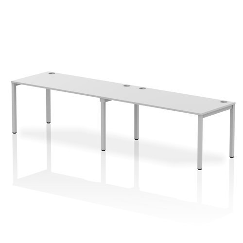 Impulse Bench Single Row 2 Person 1600 Silver Frame Office Bench Desk White