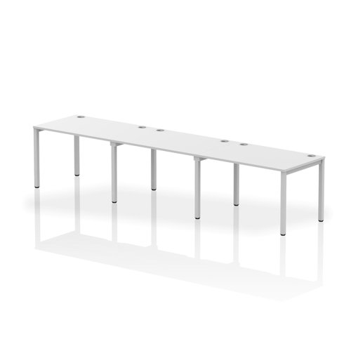 Impulse Bench Single Row 3 Person 1200 Silver Frame Office Bench Desk White