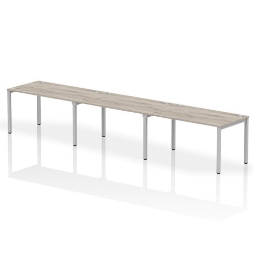 Impulse Bench Single Row 3 Person 1400 Silver Frame Office Bench Desk Grey Oak