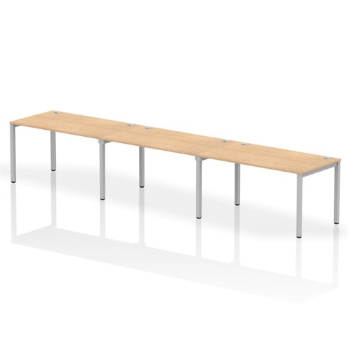 Impulse Bench Single Row 3 Person 1400 Silver Frame Office Bench Desk Maple