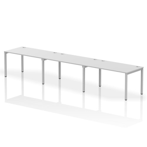 Impulse Bench Single Row 3 Person 1400 Silver Frame Office Bench Desk White